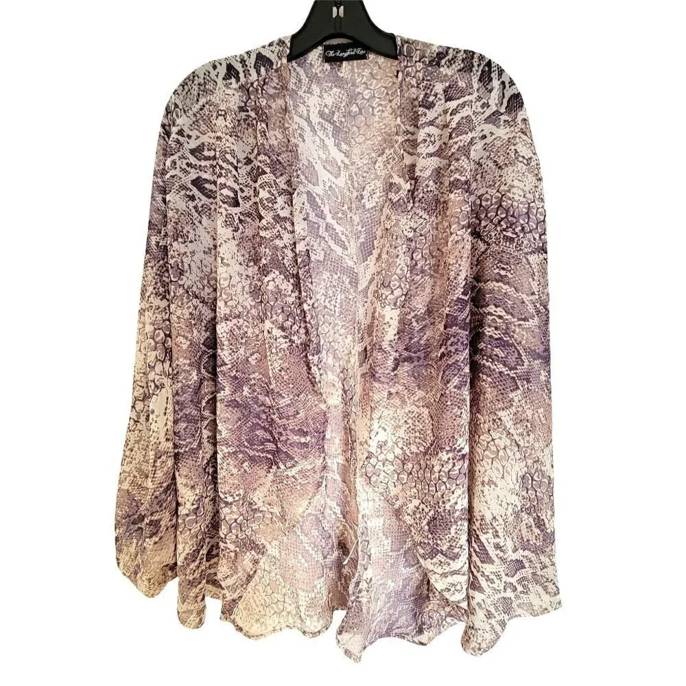 The Langford Line Reptile Snake Animal Print Sheer Open Front Shawl Cardigan Sm